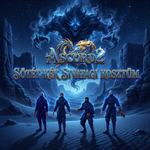 AI Design for Szerkeszd meg nekem epicen. Legyen oda irva Ascord2  -sötét kék sivatagi Kosztüm. És valami sötét kék helyen  legyen ami jól kivan dolgozva. sötétkék valami phantom  lény  legyen az Ascord2 felirat felett. Az irás is legyen nagyon szép kidolgozott
