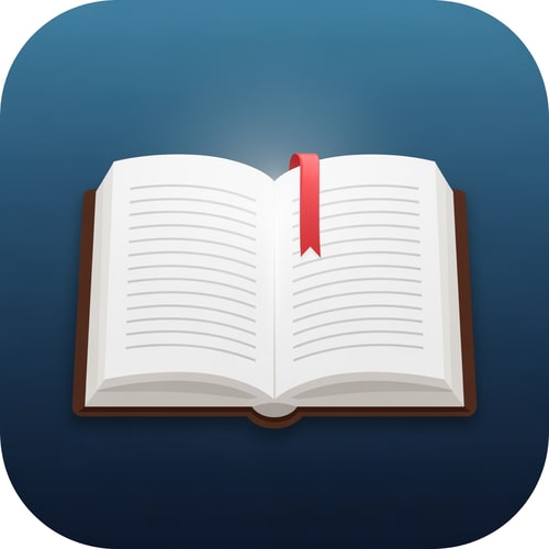 AI Design for an app icon for a bible study app, the icon should feature an open book with a book mark