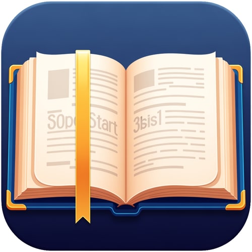 AI Design for an app icon for a bible study app, the icon should feature an open book with a book mark going from the top of the page to the buttom
