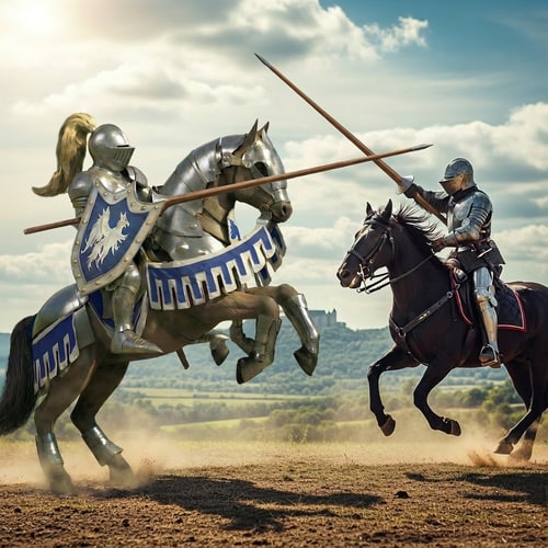 AI Design for i want to see both sides cavalier facing wach other , and i want them to have the original jousing lance