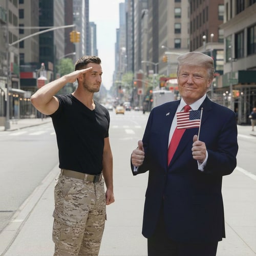 AI Design for remove the hat and make trump look more toward me