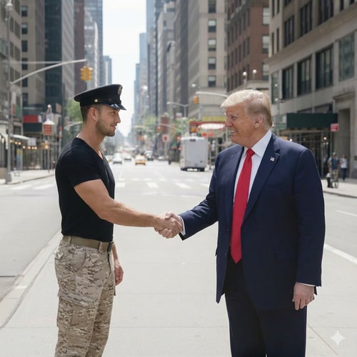 AI Design for make us shake hands, dont change me at all keep my original face