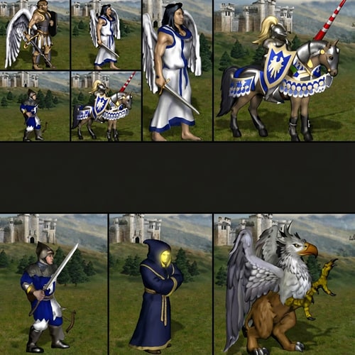 AI Design for i want only 6 , the firdst 5 figures on top , and the griffin on left