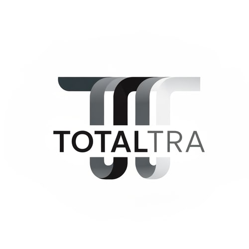 AI Design for Abstract logo for 'Totaltra' company. The design should be an abstract interpretation of a double 'T' (TT). Include the word 'Totaltra' in a sleek, sans-serif typography. Use a color palette of dark greys, black, and white. Modern, clean, and professional. The abstract form should subtly suggest the 'TT' while conveying reliability, efficiency, and completeness. The overall logo should be suitable for digital and print use, focusing on a unique, memorable, and sophisticated visual element with clear brand recognition.