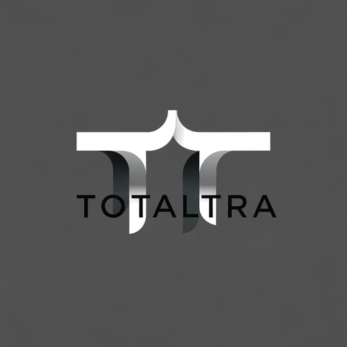 AI Design for Abstract logo for 'Totaltra' company. The design should be an abstract interpretation of a double 'T' (TT). Include the word 'Totaltra' in a sleek, sans-serif typography. Use a color palette of dark greys, black, and white. Modern, clean, and professional. The abstract form should subtly suggest the 'TT' while conveying reliability, efficiency, and completeness. The overall logo should be suitable for digital and print use, focusing on a unique, memorable, and sophisticated visual element with clear brand recognition.