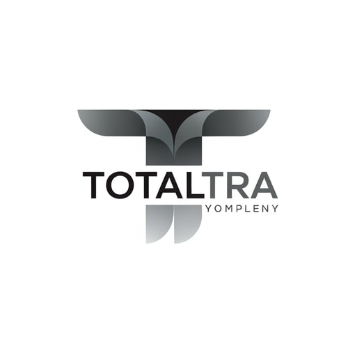 AI Design for Abstract logo for 'Totaltra' company. The design should be an abstract interpretation of a double 'T' (TT). Include the word 'Totaltra' in a sleek, sans-serif typography. Use a color palette of dark greys, black, and white. Modern, clean, and professional. The abstract form should subtly suggest the 'TT' while conveying reliability, efficiency, and completeness. The overall logo should be suitable for digital and print use, focusing on a unique, memorable, and sophisticated visual element with clear brand recognition.