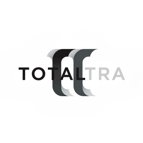 AI Design for Abstract logo for 'Totaltra' company. The design should be an abstract interpretation of a double 'T' (TT). Include the word 'Totaltra' in a sleek, sans-serif typography. Use a color palette of dark greys, black, and white. Modern, clean, and professional. The abstract form should subtly suggest the 'TT' while conveying reliability, efficiency, and completeness. The overall logo should be suitable for digital and print use, focusing on a unique, memorable, and sophisticated visual element with clear brand recognition.