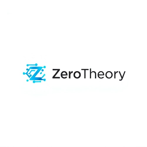AI Design for Minimalist for a tech and AI/ML community focused on practical, reasoning-based learning named "ZeroTheory": A stylized abstract representation of a neural network or a data flow, incorporating a subtle "Z" or "0" motif, representing the brand name and its core focus. Color palette: Electric blue, deep charcoal grey, and a vibrant accent of lime green. Typography: Clean, modern, sans-serif font with slightly rounded edges for the brand name. Design influenced by circuit board aesthetics and abstract data visualization, with a clean, sophisticated visual execution. Use subtle gradients or outlines to create depth. Background type: White or a very light grey.