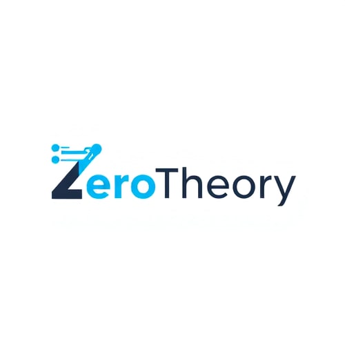 AI Design for Minimalist for a tech and AI/ML community focused on practical, reasoning-based learning named "ZeroTheory": A stylized abstract representation of a neural network or a data flow, incorporating a subtle "Z" or "0" motif, representing the brand name and its core focus. Color palette: Electric blue, deep charcoal grey, and a vibrant accent of lime green. Typography: Clean, modern, sans-serif font with slightly rounded edges for the brand name. Design influenced by circuit board aesthetics and abstract data visualization, with a clean, sophisticated visual execution. Use subtle gradients or outlines to create depth. Background type: White or a very light grey.