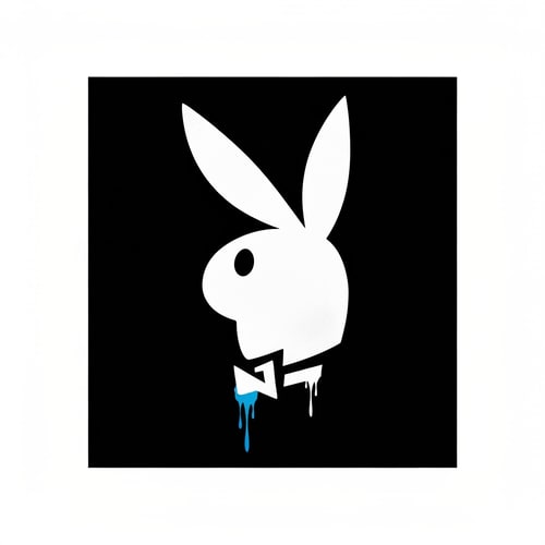 AI Design for Erstelle den hasenkopf vom Playboy bunnny Logo in Graffiti stil auf schwarzen Hintergrund. Es soll nur der Umriss sein und gesprayed aussehen dabei  soll Farbe auch etwas runterlaufen.