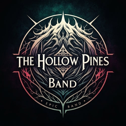 AI Design for Please, make me a logo about my new epic, symphonic band. The style: epic, dark, a lot of deep colors. My band's name: The Hollow Pines Band
