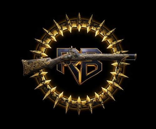 AI Design for place a cool looking musket with the same colours on top of the letters, fit it perfectly