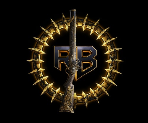 AI Design for make sure the musket lays in between the letters R and B