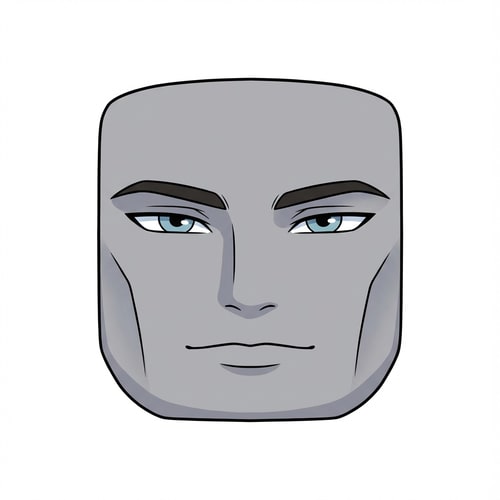 AI Design for Stylized Roblox face only, clearly non-realistic and game-like, smooth flat colors, minimal shading, clean simple linework, iconic Roblox head proportions, ultra-attractive pentamogger aesthetic, perfectly symmetrical face, calm confident godlike expression, relaxed eyelids, slightly lifted outer eye corners, light blue stylized eyes with tiny highlights, refined masculine eyebrows, smooth cheeks and jaw with no wrinkles, subtle soft gradients only, simplified cartoon lighting, neutral expression, centered front-facing head, plain background, unmistakably Roblox avatar face, not realistic, not detailed skin, not human-like