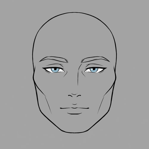 AI Design for Stylized Roblox face only, clearly non-realistic and game-like, smooth flat colors, minimal shading, clean simple linework, iconic Roblox head proportions, ultra-attractive pentamogger aesthetic, perfectly symmetrical face, calm confident godlike expression, relaxed eyelids, slightly lifted outer eye corners, light blue stylized eyes with tiny highlights, refined masculine eyebrows, smooth cheeks and jaw with no wrinkles, centered front-facing head, plain background, unmistakably Roblox avatar face, not realistic, not detailed skin, not human-like use only black and white besides the eyes (color them) keep it to simple line work and make the background a singular color give him insanely prominent high bone density whilst keeping the art look handdrawn make sure theres no face outline and the face blends in with the background