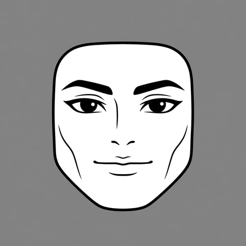 AI Design for Stylized Roblox face only, clearly non-realistic and game-like, smooth flat colors, minimal shading, clean simple linework, iconic Roblox head proportions, ultra-attractive pentamogger aesthetic, perfectly symmetrical face, calm confident godlike expression, relaxed eyelids, slightly lifted outer eye corners, light blue stylized eyes with tiny highlights, refined masculine eyebrows, smooth cheeks and jaw with no wrinkles, subtle soft gradients only, simplified cartoon lighting, neutral expression, centered front-facing head, plain background, unmistakably Roblox avatar face, not realistic, not detailed skin, not human-like use only black and white besides the white keep it to simple line work and make the background a singular color