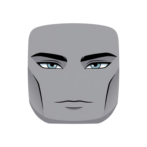 AI Design for Stylized Roblox face only, clearly non-realistic and game-like, smooth flat colors, minimal shading, clean simple linework, iconic Roblox head proportions, ultra-attractive pentamogger aesthetic, perfectly symmetrical face, calm confident godlike expression, relaxed eyelids, slightly lifted outer eye corners, light blue stylized eyes with tiny highlights, refined masculine eyebrows, smooth cheeks and jaw with no wrinkles, subtle soft gradients only, simplified cartoon lighting, neutral expression, centered front-facing head, plain background, unmistakably Roblox avatar face, not realistic, not detailed skin, not human-like
