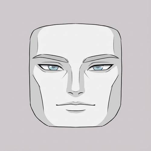 AI Design for Stylized Roblox face only, clearly non-realistic and game-like, smooth flat colors, minimal shading, clean simple linework, iconic Roblox head proportions, ultra-attractive pentamogger aesthetic, perfectly symmetrical face, calm confident godlike expression, relaxed eyelids, slightly lifted outer eye corners, light blue stylized eyes with tiny highlights, refined masculine eyebrows, smooth cheeks and jaw with no wrinkles, centered front-facing head, plain background, unmistakably Roblox avatar face, not realistic, not detailed skin, not human-like use only black and white besides the eyes (color them) keep it to simple line work and make the background a singular color give him insanely high bone density whilst keeping the art look handdrawn