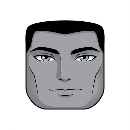 AI Design for Stylized Roblox face only, clearly non-realistic and game-like, smooth flat colors, minimal shading, clean simple linework, iconic Roblox head proportions, ultra-attractive pentamogger aesthetic, perfectly symmetrical face, calm confident godlike expression, relaxed eyelids, slightly lifted outer eye corners, light blue stylized eyes with tiny highlights, refined masculine eyebrows, smooth cheeks and jaw with no wrinkles, subtle soft gradients only, simplified cartoon lighting, neutral expression, centered front-facing head, plain background, unmistakably Roblox avatar face, not realistic, not detailed skin, not human-like use only black and white besides the eyes (color them) keep it to simple line work and make the background a singular color