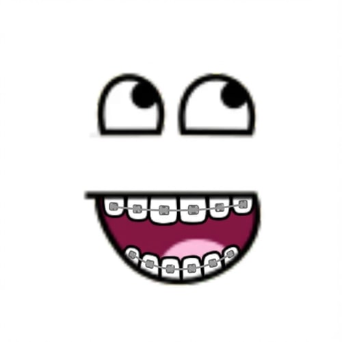 AI Design for make this face look like it has simple braces DO NOT ALTER THE MOUTH SHAPE make the background pure white and nothing else