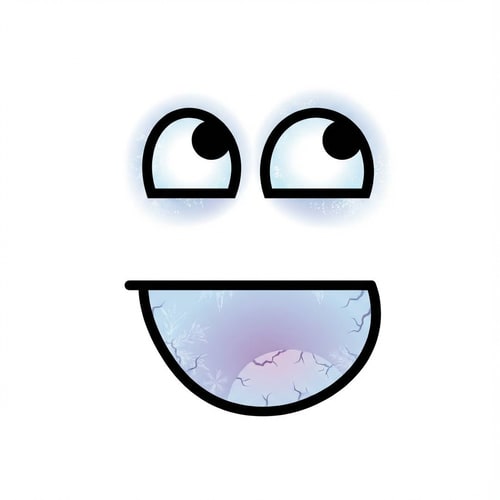 AI Design for Apply frostbite effects to the facial features. Add subtle frostbite effects like cold discoloration on the eyes and mouth while keeping their exact positions unchanged. do not recolor the entire face uniformly, DO NOT ADD A circular border. Preserve the original background and vector structure. add minamalistic features that make people think the face has frostbite not extreme levels of frosbite that glaring obvious, think minimalistic frostbite effect. make the background white, do not edit the background. redraw the face. DO NOT add over the top modifications.