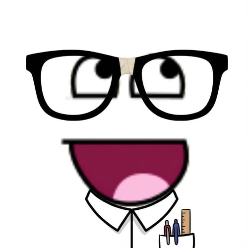 AI Design for make this face look like a nerd DO NOT ALTER THE MOUTH APPEARANCE