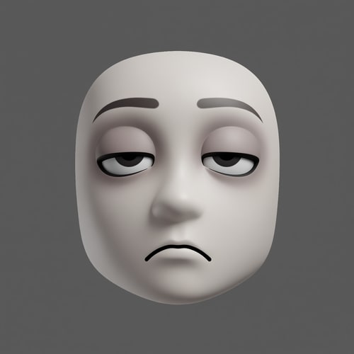 AI Design for Stylized Roblox avatar face texture for UGC,
soft simplified face with minimal structure,
smooth mannequin-like shading,
muted gray-beige skin tone,
IMPORTANT: generate a UNIQUE face each time,
vary eye shape, eyelid height, brow angle, and mouth placement,
do NOT reuse the same facial proportions,
semi-anime eyes with relaxed expression,
choose ONE eye style per image:
- narrow sleepy eyes
- rounded soft eyes
- half-lidded smug eyes
- heavy upper eyelids
- slightly uneven eyes
brows should differ per image:
- flat
- slightly arched
- subtly tilted
- uneven height
small simple mouth with minimal detail,
vary mouth position and curve:
- flat line
- slight frown
- tiny smirk
- off-center neutral line
low-energy emotion but NOT identical,
soft gradients, no harsh outlines,
muted desaturated colors,
neutral studio lighting,
simple flat or soft gray background,
centered composition,
designed for Roblox head mesh,
AVOID:
photorealism, portrait illustration,
identical faces, repeated proportions,
over-smoothed mannequin faces,
thick black ink lines,
high saturation,
anime character art