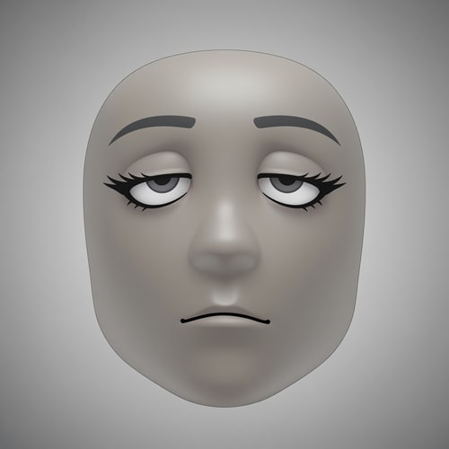AI Design for Stylized Roblox avatar face texture designed for UGC,
soft simplified face with minimal structure,
no realistic anatomy, no sharp jawline,
smooth mannequin-like head shading,
muted gray-beige skin tone,
semi-anime eyes with soft expression,
half-lidded or relaxed eyelids,
thick upper lashes with soft dark-gray line weight,
reduced eye whites, flat pupils,
very subtle eye shading, no gloss or sparkle,
small simple mouth with minimal detail,
no defined lips, no teeth,
slight asymmetry allowed,
low-energy emotion (tired, smug, calm, neutral),
soft gradient shading on the face,
no harsh outlines, no pure black line art,
muted desaturated colors,
Roblox-native aesthetic,
neutral studio lighting,
simple flat or very soft gray background,
centered composition,
designed to look good on a Roblox head mesh,
AVOID:
photorealism, portrait illustration,
sharp jawlines, cheekbones,
detailed noses or nostrils,
high-saturation colors,
thick black ink lines,
icon-only floating facial features,
SVG or sticker style,
anime character illustration,
overly cute or doll-like faces