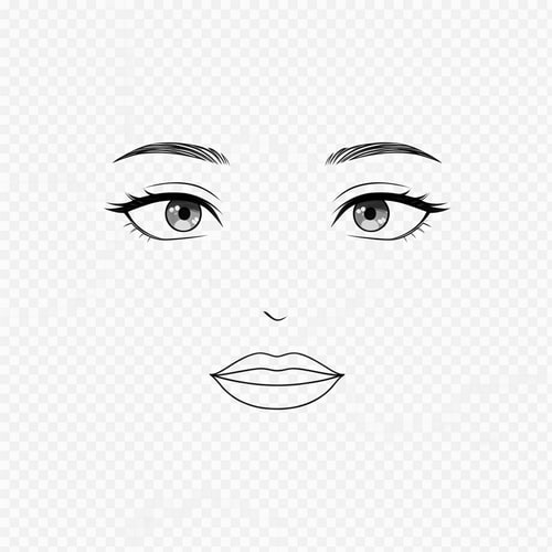 AI Design for Roblox avatar face DECAL texture,
ONLY facial features, NOT a face or head,
floating eyes and mouth on a flat texture,
no face outline, no jaw, no cheeks, no chin,
no nose, no nose bridge, no nostrils,
eyes and mouth drawn as simple standalone shapes,
minimalist anime-inspired style,
clean line art, very soft shading only on eyes,
designed to be pasted onto a Roblox head,
transparent or flat background,
centered composition
NEGATIVE PROMPT: human face, portrait, face shape, jawline, chin, cheeks,
nose, nose shading, nostrils,
head, skull, mask, mannequin,
skin gradients, facial anatomy,
illustration portrait style,
realistic proportions,
full face drawing
