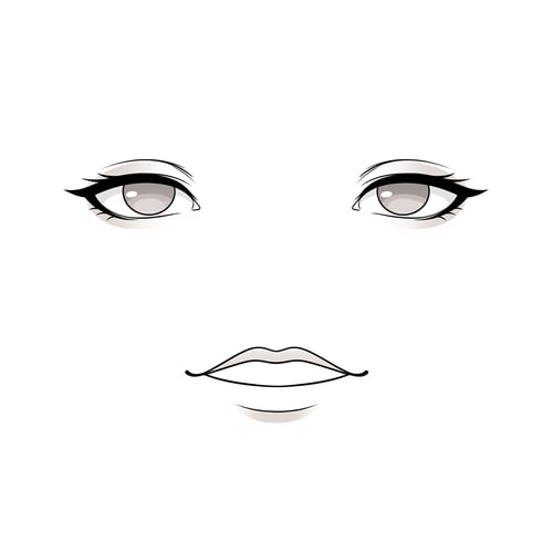 AI Design for Roblox avatar face DECAL texture,
ONLY facial features, NOT a face or head,
floating eyes and mouth on a flat texture,
no face outline, no jaw, no cheeks, no chin,
no nose, no nose bridge, no nostrils,
eyes and mouth drawn as simple standalone shapes,
minimalist anime-inspired style,
clean line art, very soft shading only on eyes,
designed to be pasted onto a Roblox head,
transparent or flat background,
centered composition
NEGATIVE PROMPT: human face, portrait, face shape, jawline, chin, cheeks,
nose, nose shading, nostrils,
head, skull, mask, mannequin,
skin gradients, facial anatomy,
illustration portrait style,
realistic proportions,
full face drawing