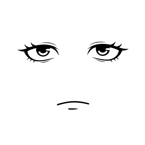 AI Design for Roblox avatar face DECAL texture,
ONLY floating facial features on a flat texture,
eyes and mouth drawn as simple symbols, not a face,
no face outline, no head, no jaw, no cheeks, no chin,
no nose, no nostrils, no facial anatomy,
stylized minimalist Roblox face aesthetic,
intentionally plain and slightly awkward,
subtle anime influence but NOT cute or pretty,
thick simple lashes, flat pupils, reduced eye whites,
no glossy highlights, no sparkles,
neutral muted emotion, low-energy expression,
mouth drawn with ONE short flat line or tiny curve,
no lips, no corners, no detail,
uniform thin line weight across all features,
designed to look strange alone but correct on a Roblox head,
centered composition, transparent or flat background,
AVOID:
human face, portrait, illustration,
pretty face, cute face, doll face,
lips, lipstick, detailed mouth,
large shiny eyes, baby eyes,
nose or nose shading,
skin gradients, facial structure,
3D head, mesh, skull,
anime character art, polished beauty style,
photorealism, dramatic lighting