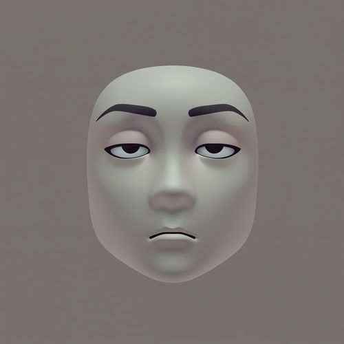 AI Design for Stylized Roblox avatar face texture for UGC,
soft simplified face with minimal structure,
smooth mannequin-like shading,
muted gray-beige skin tone,
IMPORTANT: generate a UNIQUE face each time,
vary eye shape, eyelid height, brow angle, and mouth placement,
do NOT reuse the same facial proportions,
semi-anime eyes with relaxed expression,
choose ONE eye style per image:
- narrow sleepy eyes
- rounded soft eyes
- half-lidded smug eyes
- heavy upper eyelids
- slightly uneven eyes
brows should differ per image:
- flat
- slightly arched
- subtly tilted
- uneven height
small simple mouth with minimal detail,
vary mouth position and curve:
- flat line
- slight frown
- tiny smirk
- off-center neutral line
low-energy emotion but NOT identical,
soft gradients, no harsh outlines,
muted desaturated colors,
neutral studio lighting,
simple flat or soft gray background,
centered composition,
designed for Roblox head mesh,
AVOID:
photorealism, portrait illustration,
identical faces, repeated proportions,
over-smoothed mannequin faces,
thick black ink lines,
high saturation,
anime character art