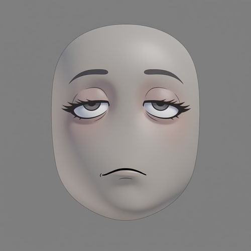 AI Design for Stylized Roblox avatar face texture designed for UGC,
soft simplified face with minimal structure,
no realistic anatomy, no sharp jawline,
smooth mannequin-like head shading,
muted gray-beige skin tone,
semi-anime eyes with soft expression,
half-lidded or relaxed eyelids,
thick upper lashes with soft dark-gray line weight,
reduced eye whites, flat pupils,
very subtle eye shading, no gloss or sparkle,
small simple mouth with minimal detail,
no defined lips, no teeth,
slight asymmetry allowed,
low-energy emotion (tired, smug, calm, neutral),
soft gradient shading on the face,
no harsh outlines, no pure black line art,
muted desaturated colors,
Roblox-native aesthetic,
neutral studio lighting,
simple flat or very soft gray background,
centered composition,
designed to look good on a Roblox head mesh,
AVOID:
photorealism, portrait illustration,
sharp jawlines, cheekbones,
detailed noses or nostrils,
high-saturation colors,
thick black ink lines,
icon-only floating facial features,
SVG or sticker style,
anime character illustration,
overly cute or doll-like faces