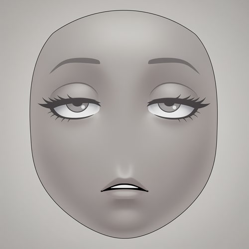 AI Design for Stylized Roblox avatar face texture designed for UGC,
soft simplified face with minimal structure,
no realistic anatomy, no sharp jawline,
smooth mannequin-like head shading,
muted gray-beige skin tone,
semi-anime eyes with soft expression,
half-lidded or relaxed eyelids,
thick upper lashes with soft dark-gray line weight,
reduced eye whites, flat pupils,
very subtle eye shading, no gloss or sparkle,
small simple mouth with minimal detail,
no defined lips, no teeth,
slight asymmetry allowed,
low-energy emotion (tired, smug, calm, neutral),
soft gradient shading on the face,
no harsh outlines, no pure black line art,
muted desaturated colors,
Roblox-native aesthetic,
neutral studio lighting,
simple flat or very soft gray background,
centered composition,
designed to look good on a Roblox head mesh,
AVOID:
photorealism, portrait illustration,
sharp jawlines, cheekbones,
detailed noses or nostrils,
high-saturation colors,
thick black ink lines,
icon-only floating facial features,
SVG or sticker style,
anime character illustration,
overly cute or doll-like faces