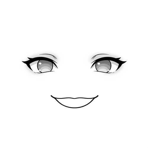 AI Design for Roblox avatar face DECAL texture,
ONLY facial features, NOT a face or head,
floating eyes and mouth on a flat texture,
no face outline, no jaw, no cheeks, no chin,
no nose, no nose bridge, no nostrils,
eyes and mouth drawn as simple standalone shapes,
minimalist anime-inspired style,
clean line art, very soft shading only on eyes,
designed to be pasted onto a Roblox head,
transparent or flat background,
centered composition
NEGATIVE PROMPT: human face, portrait, face shape, jawline, chin, cheeks,
nose, nose shading, nostrils,
head, skull, mask, mannequin,
skin gradients, facial anatomy,
illustration portrait style,
realistic proportions,
full face drawing
