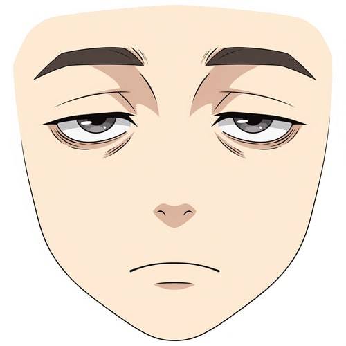AI Design for Minimalist stylized anime-inspired face texture for a Roblox avatar,
flat 2D face art, no head or mesh,
tired half-lidded anime eyes,
neutral brows,
flat mouth,
emotionless low-energy expression,
unisex facial appeal,
clean line art, minimal shading