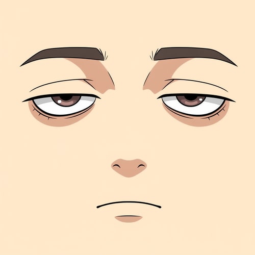 AI Design for Minimalist stylized anime-inspired face texture for a Roblox avatar,
flat 2D face art, no head or mesh,
tired half-lidded anime eyes,
neutral brows,
flat mouth,
emotionless low-energy expression,
unisex facial appeal,
clean line art, minimal shading