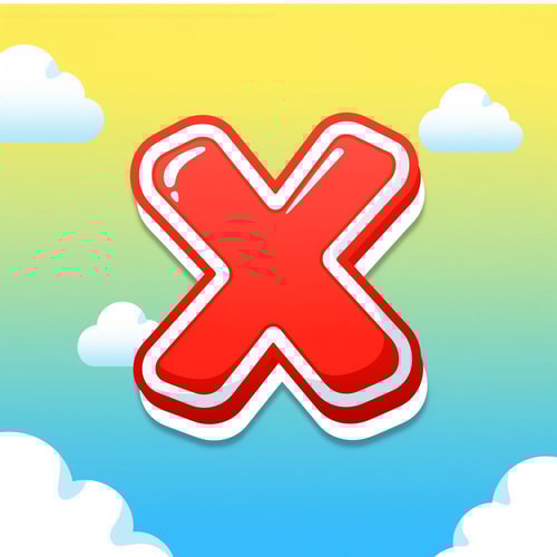 AI Design for create a X button cartoonish style no numbers