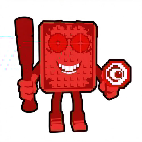 AI Design for A graphic illustration of the red character asset, retaining the exact posture, direction, and design details of the original deleted figure, ensuring complete stylistic fidelity to the source image's specific visual language — Centered, full figure, positioned identically to the replaced asset. Primary colors are solid red for the figure and deep black for the external outline. Flat, high-key, graphic illumination with no complex shading or photoreal effects. Graphic illustration style, rendered with a clean, high-contrast vector aesthetic, precisely maintaining the pre-existing artistic conventions. The replaced character must be entirely redrawn in solid red; apply a heavy, solid black outline exclusively to the outermost boundary of the figure; ensure absolutely no black outline is applied to any internal lines or features; ensure the original green and black character is completely removed. Pure white backdrop.