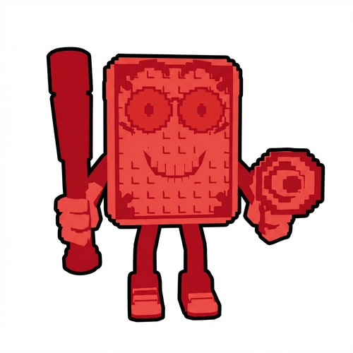 AI Design for A graphic illustration of the red character asset, retaining the exact posture, direction, and design details of the original deleted figure, ensuring complete stylistic fidelity to the source image's specific visual language — Centered, full figure, positioned identically to the replaced asset. Primary colors are solid red for the figure and deep black for the external outline. Flat, high-key, graphic illumination with no complex shading or photoreal effects. Graphic illustration style, rendered with a clean, high-contrast vector aesthetic, precisely maintaining the pre-existing artistic conventions. apply a heavy, solid black outline exclusively to the outermost boundary of the figure; ensure absolutely no black outline is applied to any internal lines or features; ensure the original green and black character is completely removed. Pure white backdrop.