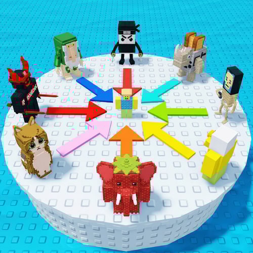 AI Design for replace these penguins with these characters, ensure the characters are sized down and positioned 1:1 with how the penguins are currently facing, ensure there are no duplicate characters used or warped appearances, shrink them down to make them fit as how the penguins currently fit