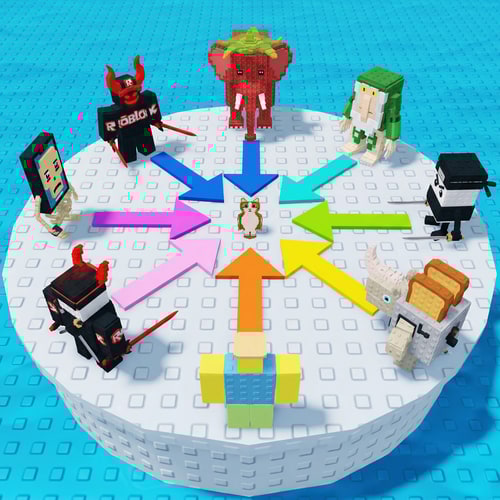 AI Design for replace these penguins with these characters, ensure the characters are sized down and positioned 1:1 with how the penguins are currently facing, ensure there are no duplicate characters used or warped appearances, shrink them down to make them fit as how the penguins currently fit