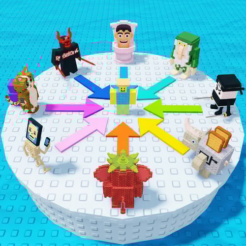 AI Design for replace these penguins with these characters, ensure the characters are sized down and positioned 1:1 with how the penguins are currently facing, ensure there are no duplicate characters used or warped appearances, shrink them down to make them fit as how the penguins currently fit