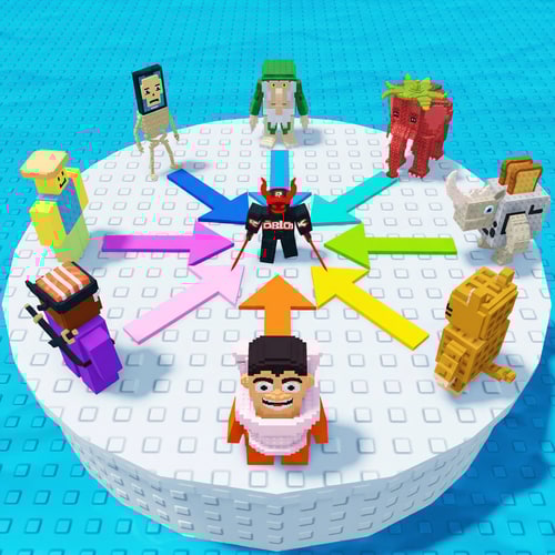 AI Design for replace these penguins with these characters, ensure the characters are sized down and positioned 1:1 with how the penguins are currently facing, ensure there are no duplicate characters used or warped appearances, shrink them down to make them fit as how the penguins currently fit