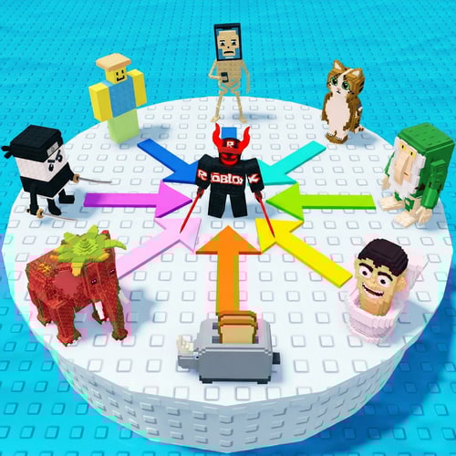 AI Design for replace these penguins with these characters, ensure the characters are sized down and positioned 1:1 with how the penguins are currently facing, ensure there are no duplicate characters used or warped appearances, shrink them down to make them fit as how the penguins currently fit