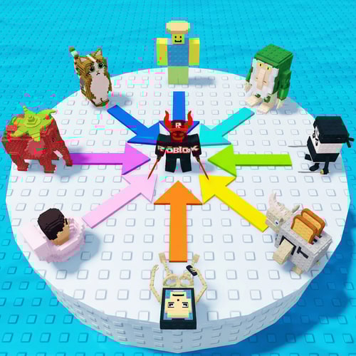 AI Design for replace these penguins with these characters, ensure the characters are sized down and positioned 1:1 with how the penguins are currently facing, ensure there are no duplicate characters used or warped appearances, shrink them down to make them fit as how the penguins currently fit