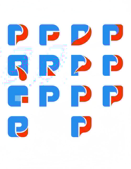 AI Design for Give me 10 more logos inspired by this image. But the blue part actually represents letter P, and the red part is like a negative space. So we should keep the P, and make it squarish and blocky.