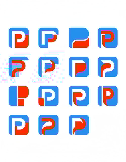 AI Design for Give me 10 more logos inspired by this image. But the blue part actually represents letter P, and the red part is like a negative space. So we should keep the P, and whole shape square with round edges