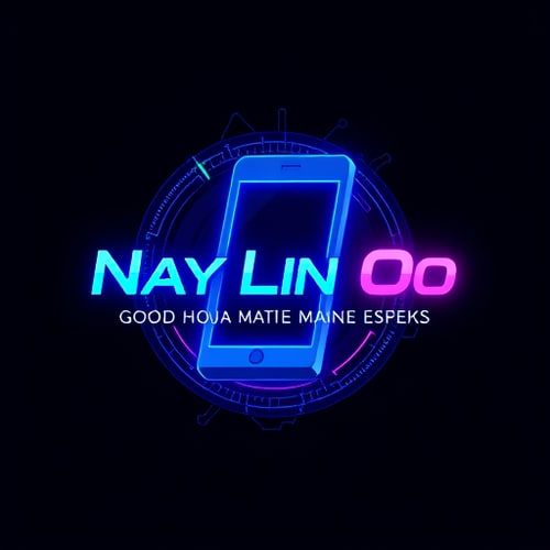 AI Design for “Futuristic gradient tech logo for ‘Nay Lin Oo – Good Second Hand Mobile Sale & Service’. Use neon blue and purple gradients, sleek smartphone icon, digital tech patterns.”