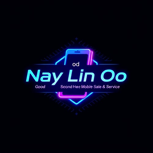 AI Design for “Futuristic gradient tech logo for ‘Nay Lin Oo – Good Second Hand Mobile Sale & Service’. Use neon blue and purple gradients, sleek smartphone icon, digital tech patterns.”